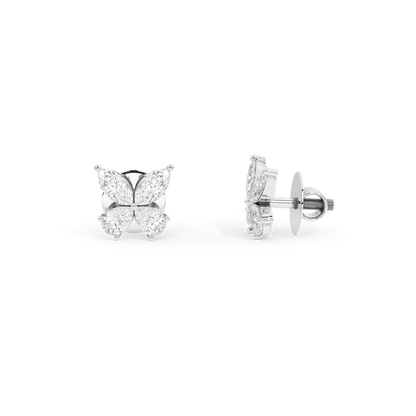 925 sterling silver lab diamond butterfly stud earrings, side view with post backing