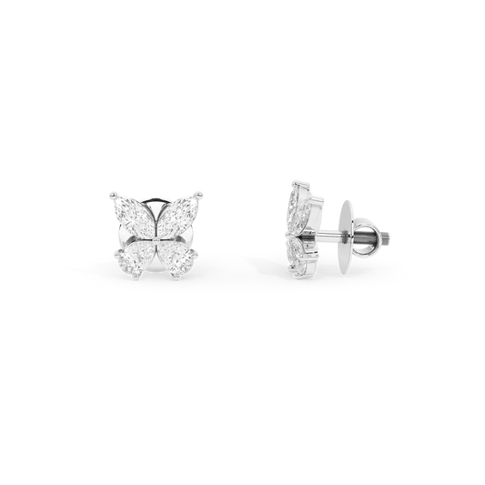 925 sterling silver lab diamond butterfly stud earrings, side view with post backing