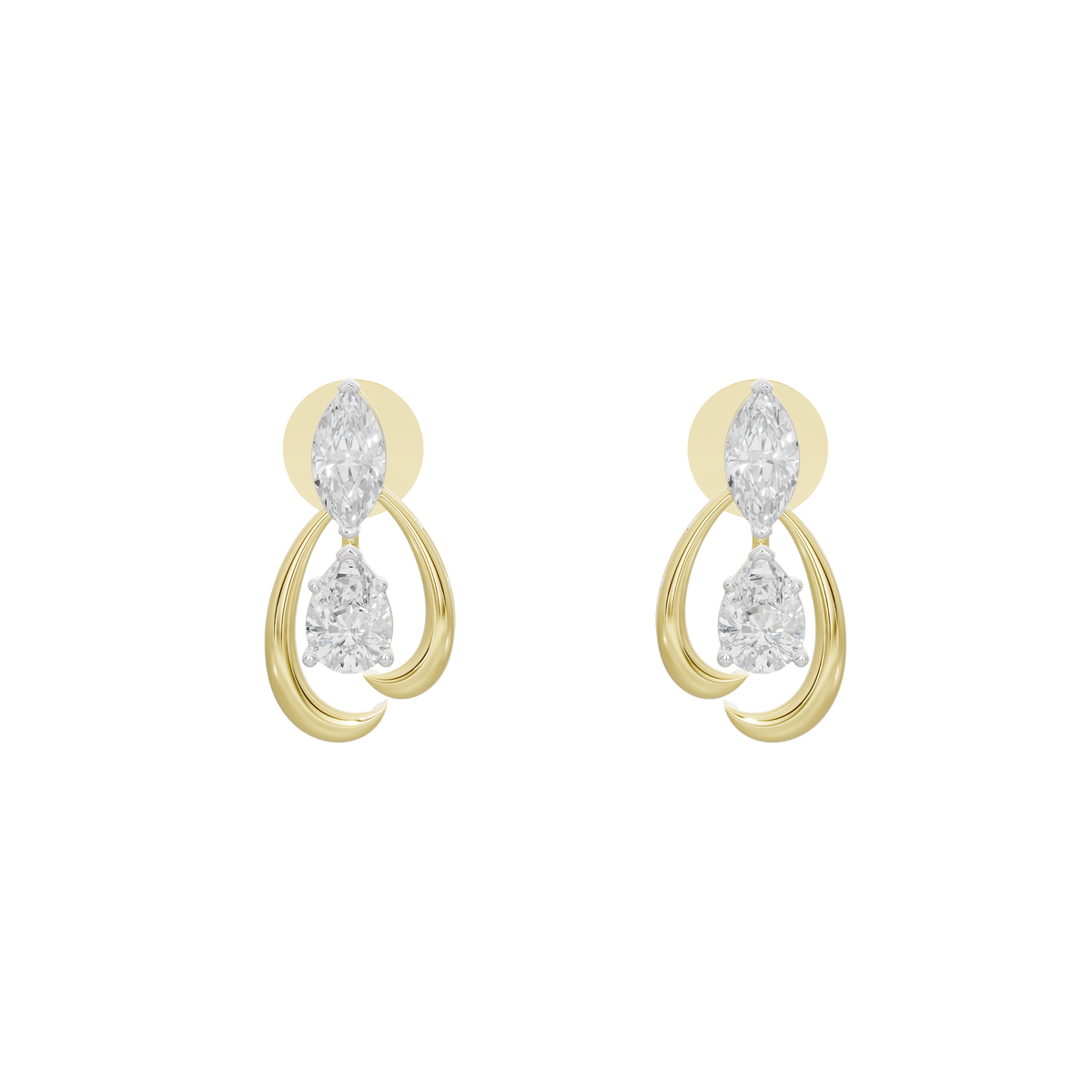 Yellow gold vermeil lab diamond teardrop earrings with two oval stones