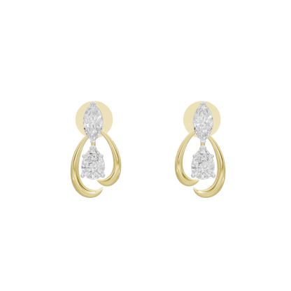 Yellow gold vermeil lab diamond teardrop earrings with two oval stones