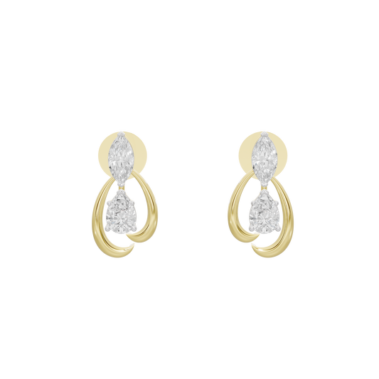 Yellow gold vermeil lab diamond teardrop earrings with two oval stones