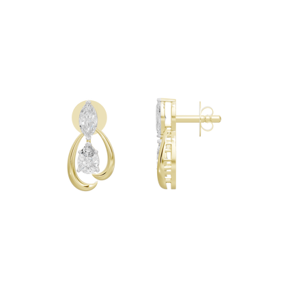 Yellow gold vermeil lab diamond drop hoop earrings, side view