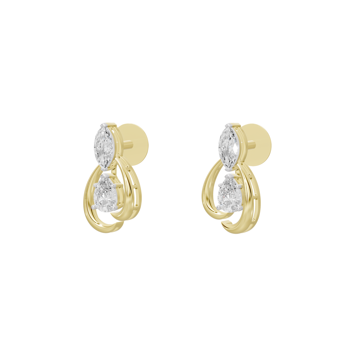 Yellow gold vermeil diamond drop stud earrings with oval stones