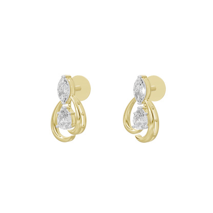 Yellow gold vermeil diamond drop stud earrings with oval stones