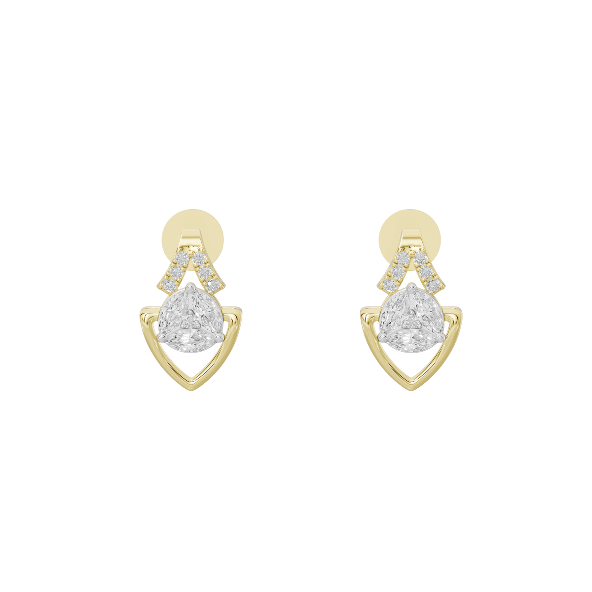 Yellow gold vermeil diamond drop earrings with pear-shape center and small pave top