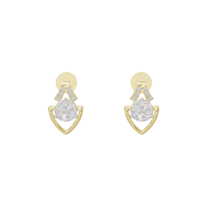 Yellow gold vermeil diamond drop earrings with pear-shape center and small pave top