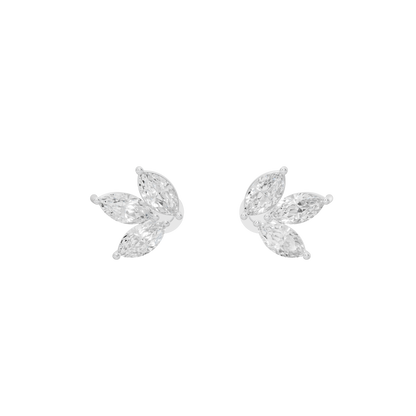 925 sterling silver lab diamond stud earrings, three-stone butterfly silhouette, front view