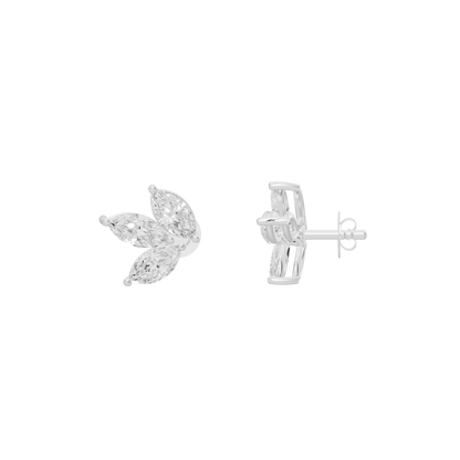 925 sterling silver lab diamond stud earrings, butterfly motif with post backs, side view