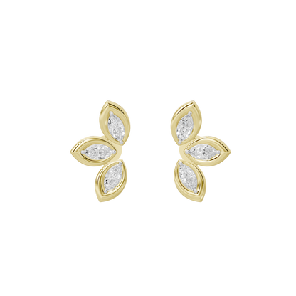 Yellow gold vermeil diamond cluster earrings with three pear-shaped stones