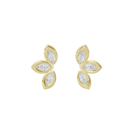 Yellow gold vermeil diamond cluster earrings with three pear-shaped stones