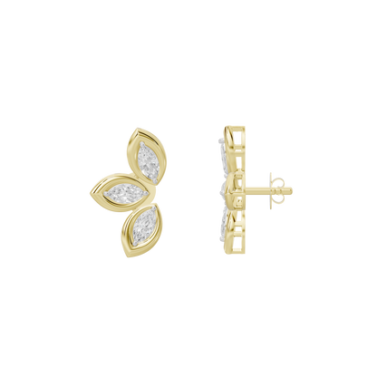 Yellow gold vermeil diamond cluster earrings, side view with secure backing