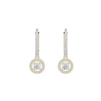 Siena lab diamond dangle earrings in yellow gold vermeil with round halo drops
