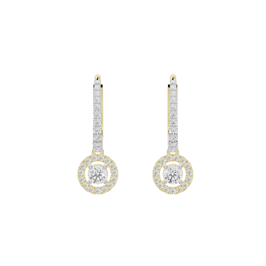 Siena lab diamond dangle earrings in yellow gold vermeil with round halo drops