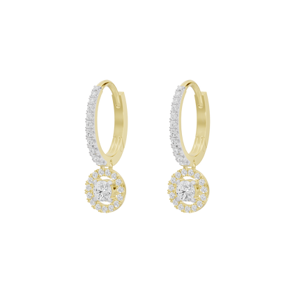 Siena yellow gold vermeil hoop earrings with dangling round lab diamond drops
