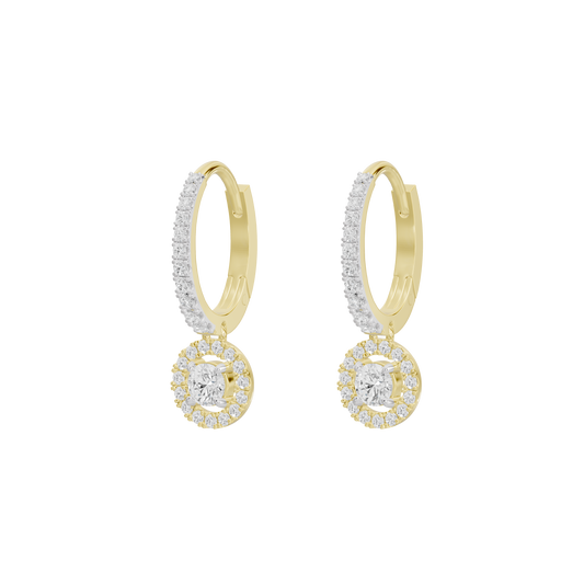 Siena yellow gold vermeil hoop earrings with dangling round lab diamond drops