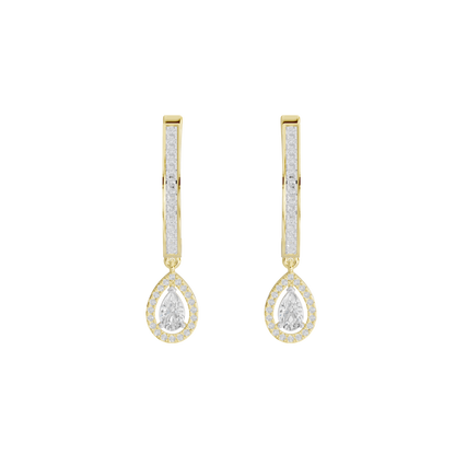 Yellow gold vermeil lab diamond earrings with vertical bar and teardrop dangles