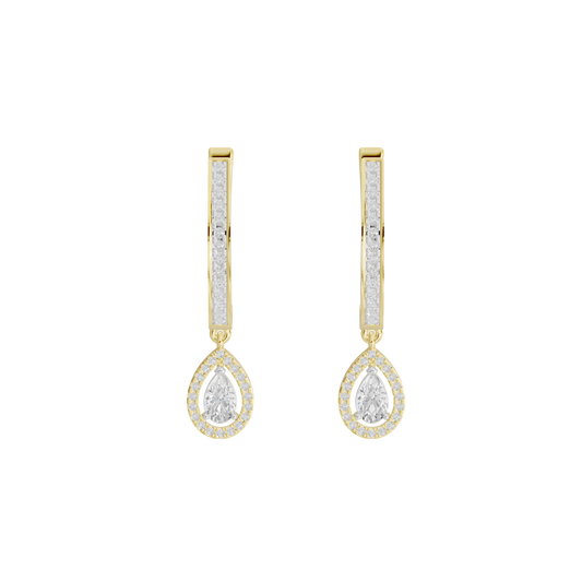 Yellow gold vermeil lab diamond earrings with vertical bar and teardrop dangles