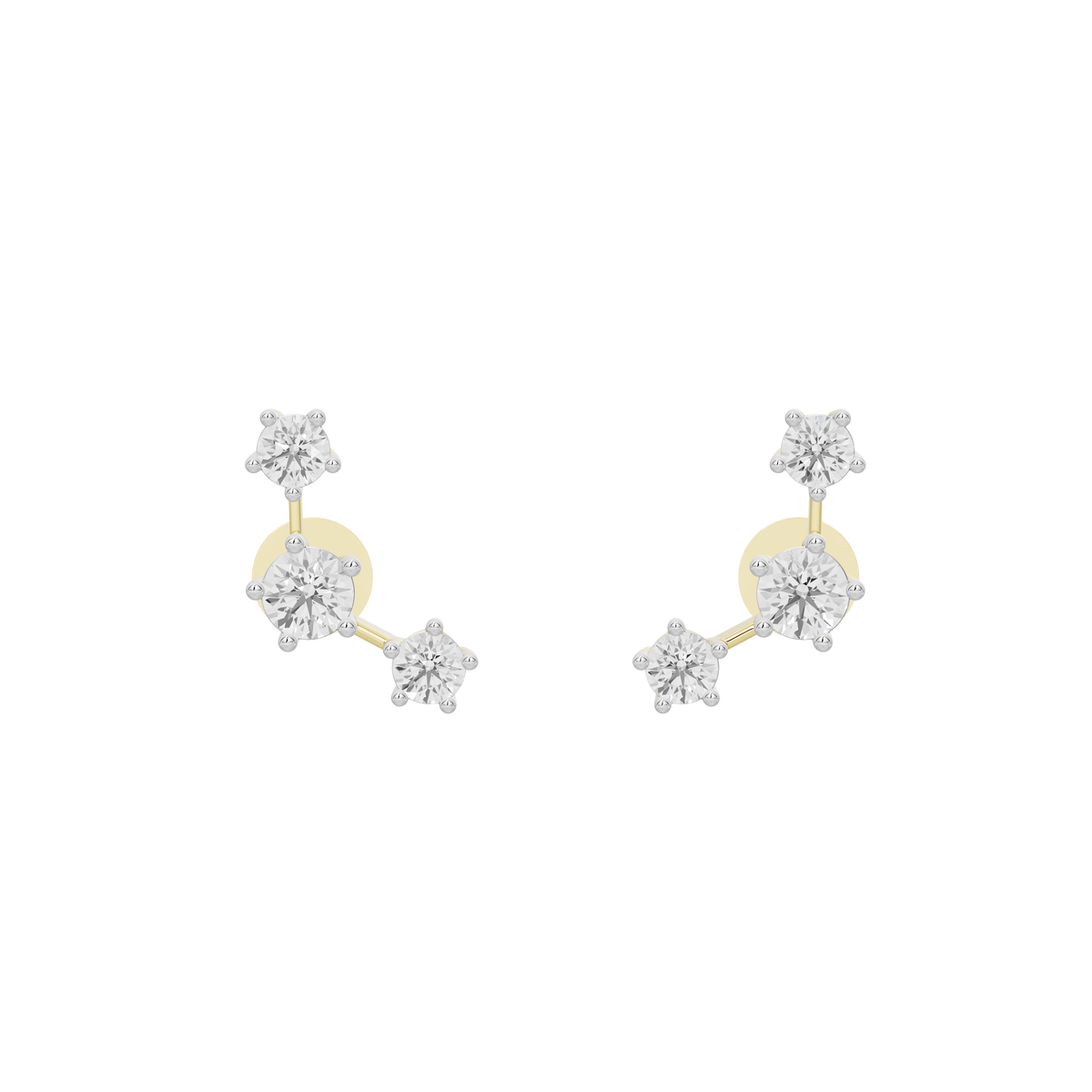 Yellow gold vermeil lab diamond cluster earrings with three large and small round stones