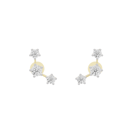 Yellow gold vermeil lab diamond cluster earrings with three large and small round stones