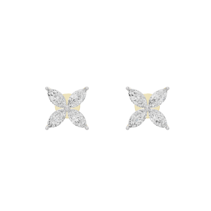 Butterfly diamond stud earrings with white stones and small yellow gold vermeil accents