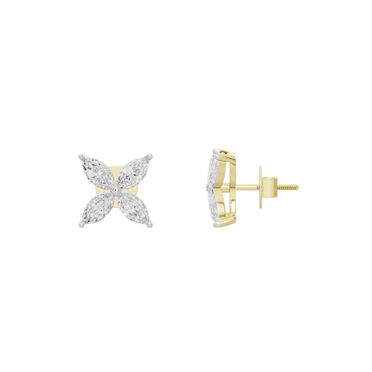 Butterfly diamond earrings, one front and one side view with gold vermeil ear posts