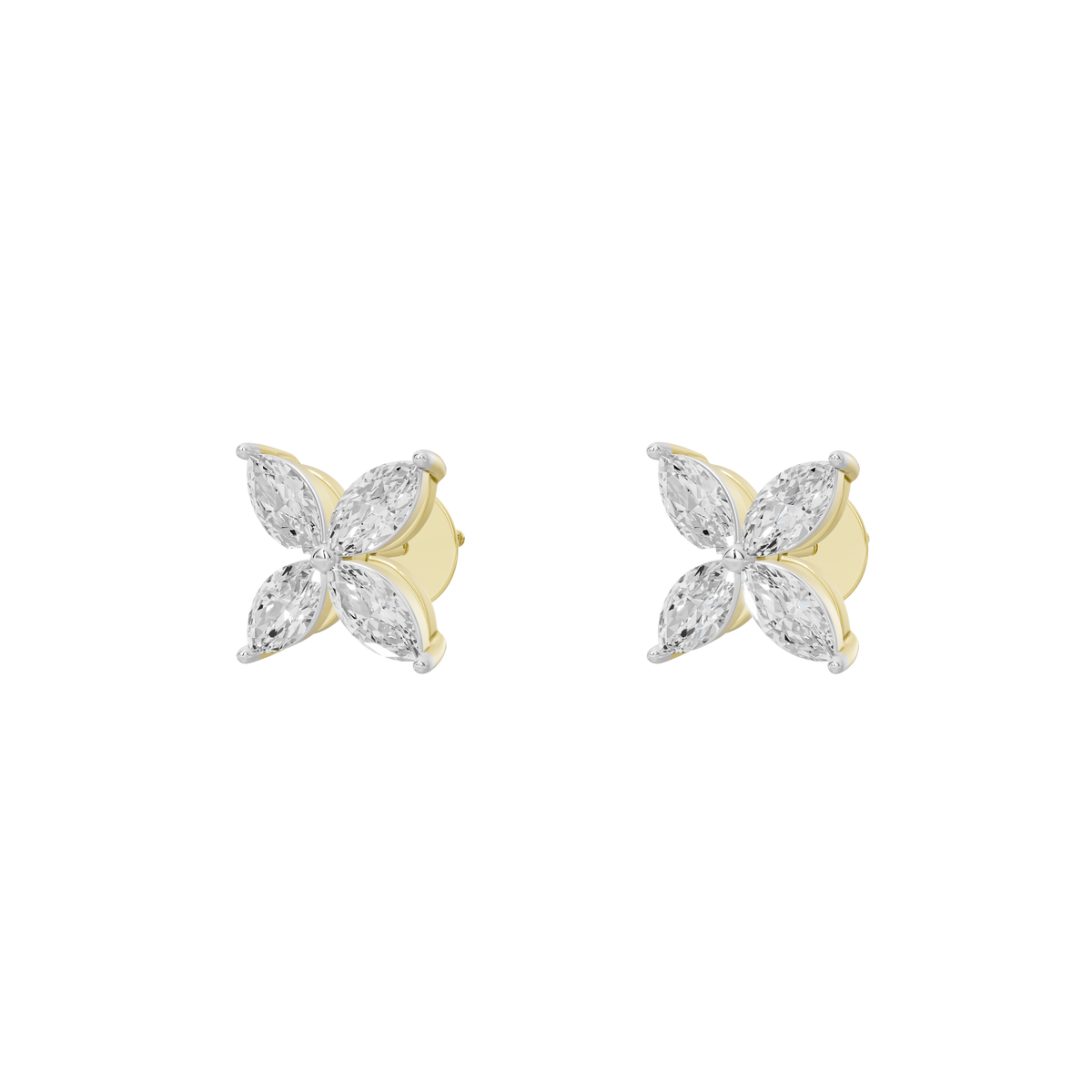 Butterfly diamond stud earrings with white stones and yellow gold vermeil backing