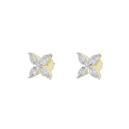 Butterfly diamond stud earrings with white stones and yellow gold vermeil backing