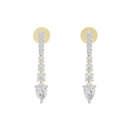 Yellow gold vermeil lab-grown diamond drop earrings, circular tops with pear-shaped stones