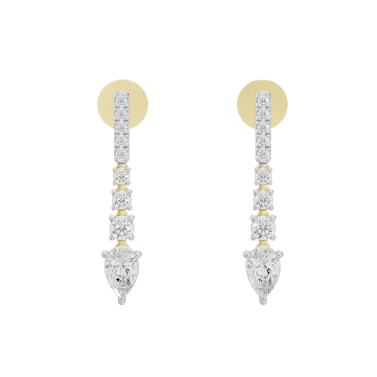 Yellow gold vermeil lab-grown diamond drop earrings, circular tops with pear-shaped stones