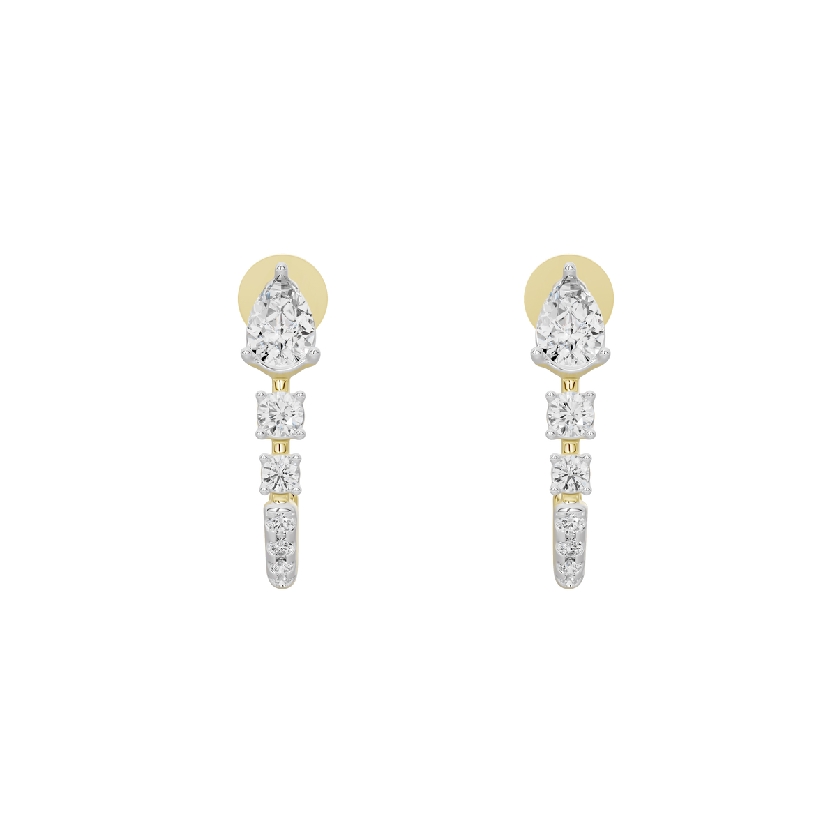 Yellow gold vermeil diamond drop earrings with pear center and three stacked stones