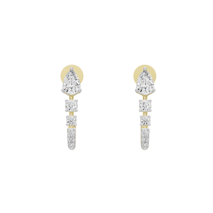 Yellow gold vermeil diamond drop earrings with pear center and three stacked stones