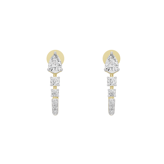 Yellow gold vermeil diamond drop earrings with pear center and three stacked stones