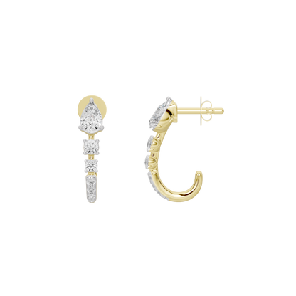 Yellow gold vermeil diamond hoop earrings with dangling stacked stones