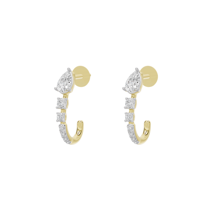 Yellow gold vermeil diamond drop earrings with pear top and stacked stones