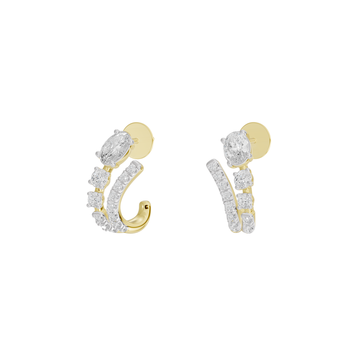 Raya fluid ring lab diamond earrings in yellow gold vermeil, curved drop design