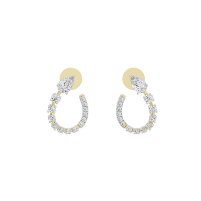 Pair of yellow gold vermeil hoop earrings with pear-shaped lab diamond tops