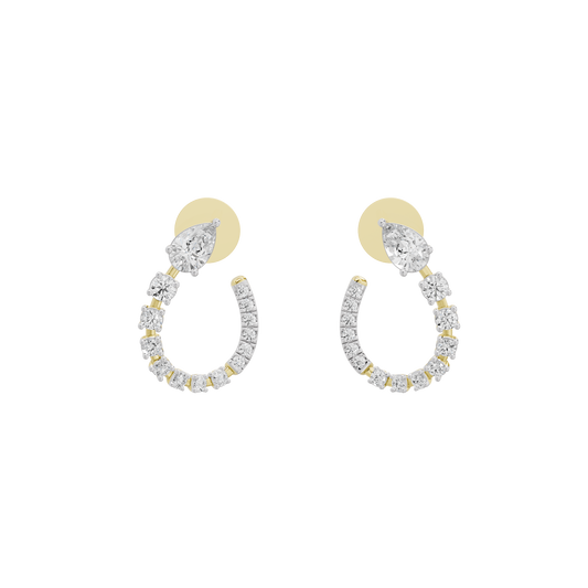 Pair of yellow gold vermeil hoop earrings with pear-shaped lab diamond tops