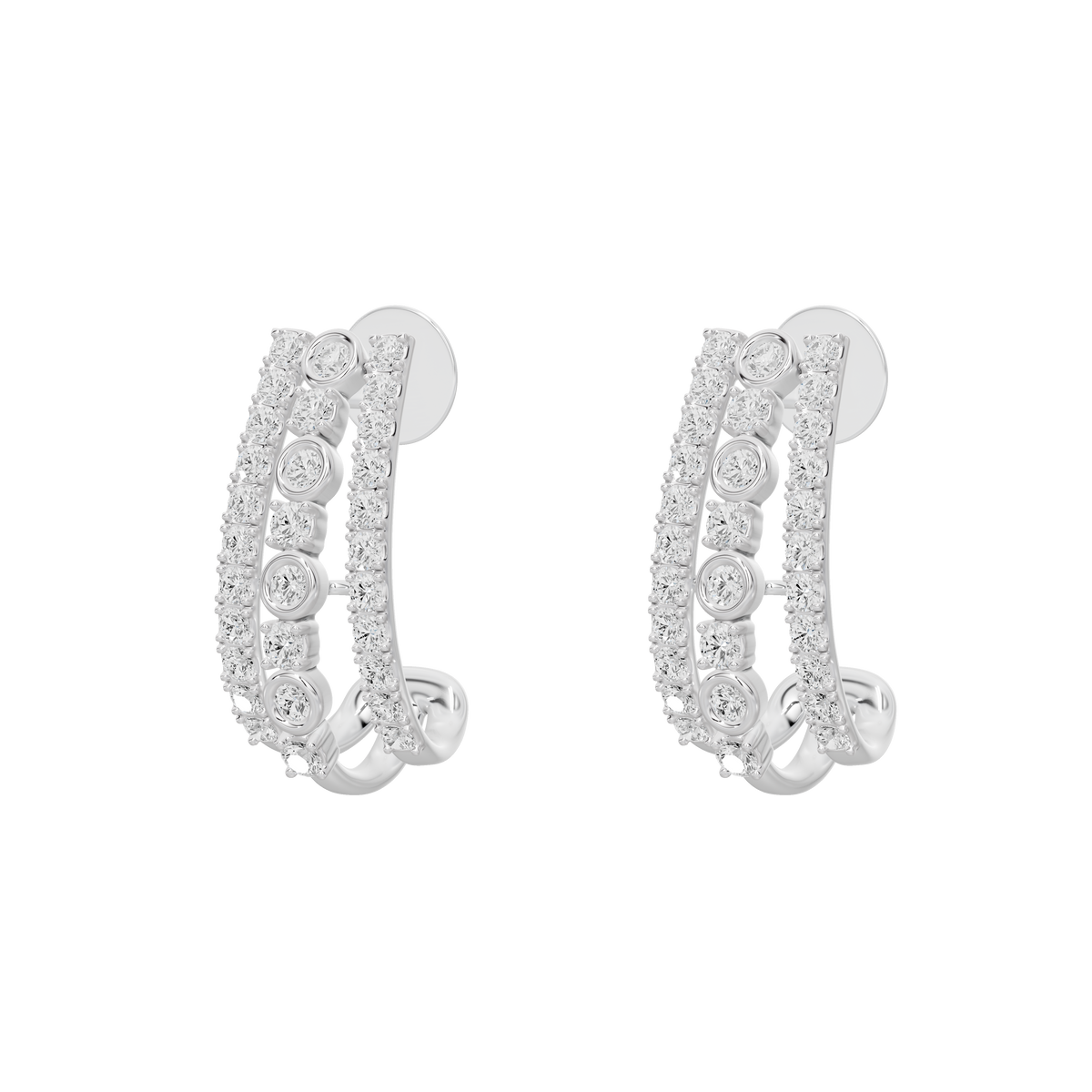 Open-back view of curved 925 sterling silver lab diamond hoop earrings