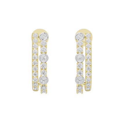 Yellow gold vermeil hoop earrings with alternating round lab diamonds and silver details