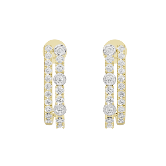 Yellow gold vermeil hoop earrings with alternating round lab diamonds and silver details