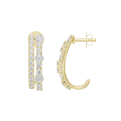 Yellow gold vermeil lab diamond hoop earrings with hinged clasp, side view