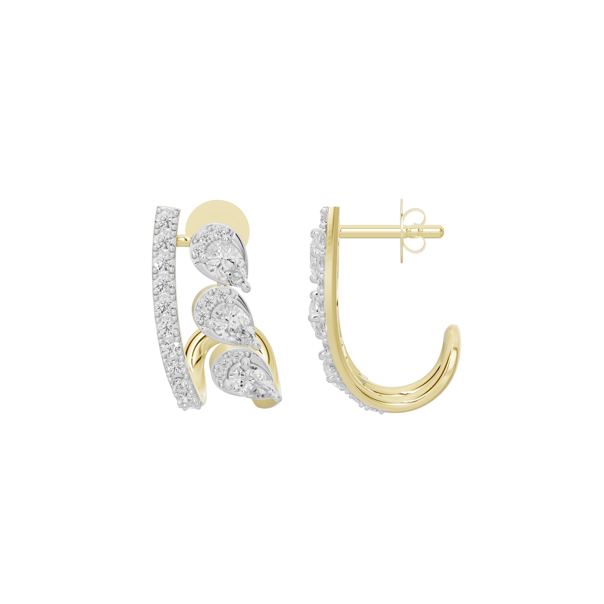 Palm Lab diamond earrings in yellow gold vermeil, curved drop with leaf accents