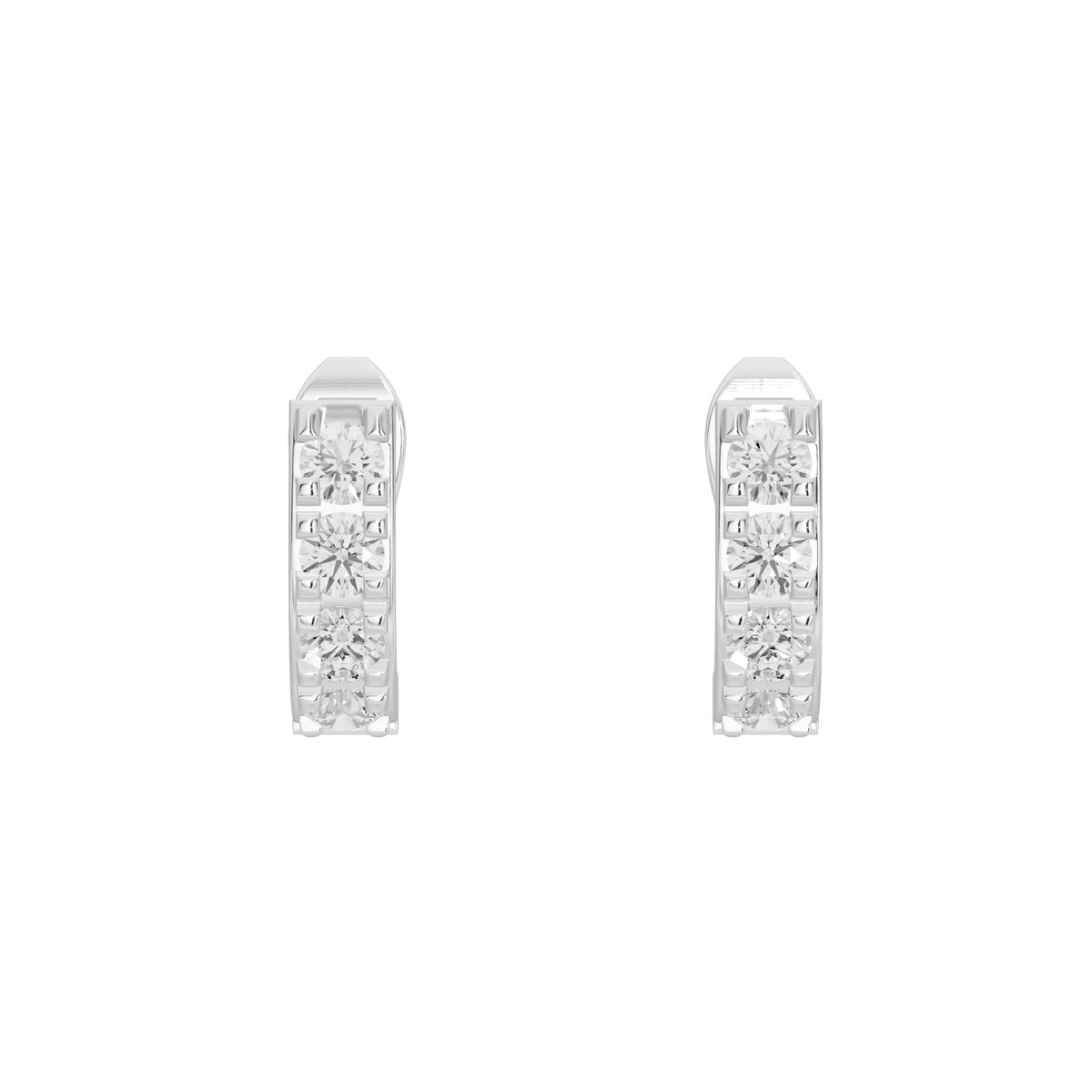 Sterling silver lab diamond hoop earrings, stacked rectangular stones, pair