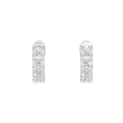 Sterling silver lab diamond hoop earrings, stacked rectangular stones, pair