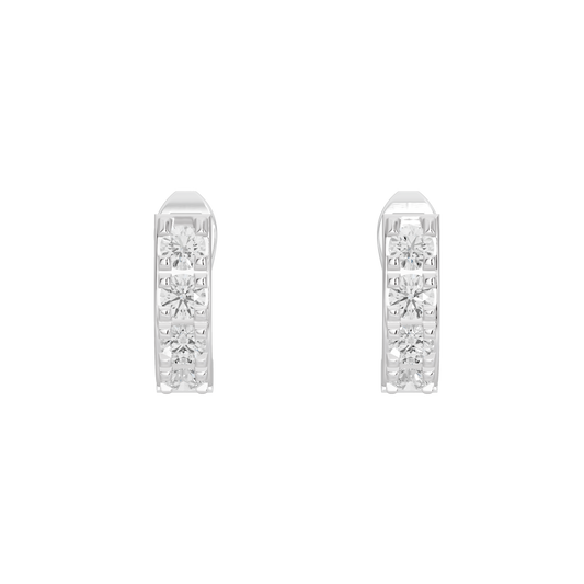 Sterling silver lab diamond hoop earrings, stacked rectangular stones, pair