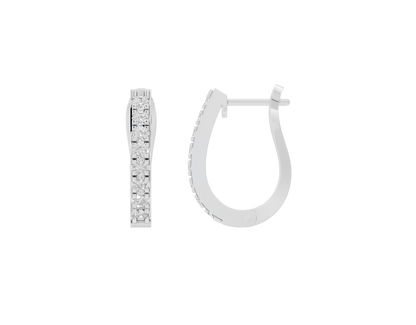 Sterling silver lab diamond hoop earrings with hinge clasp detail and pavé sections