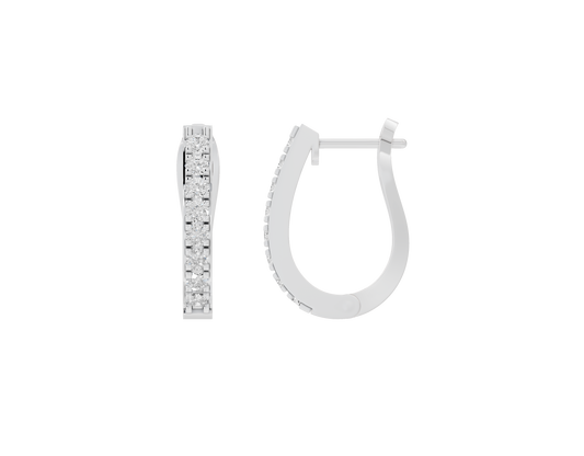 Sterling silver lab diamond hoop earrings with hinge clasp detail and pavé sections