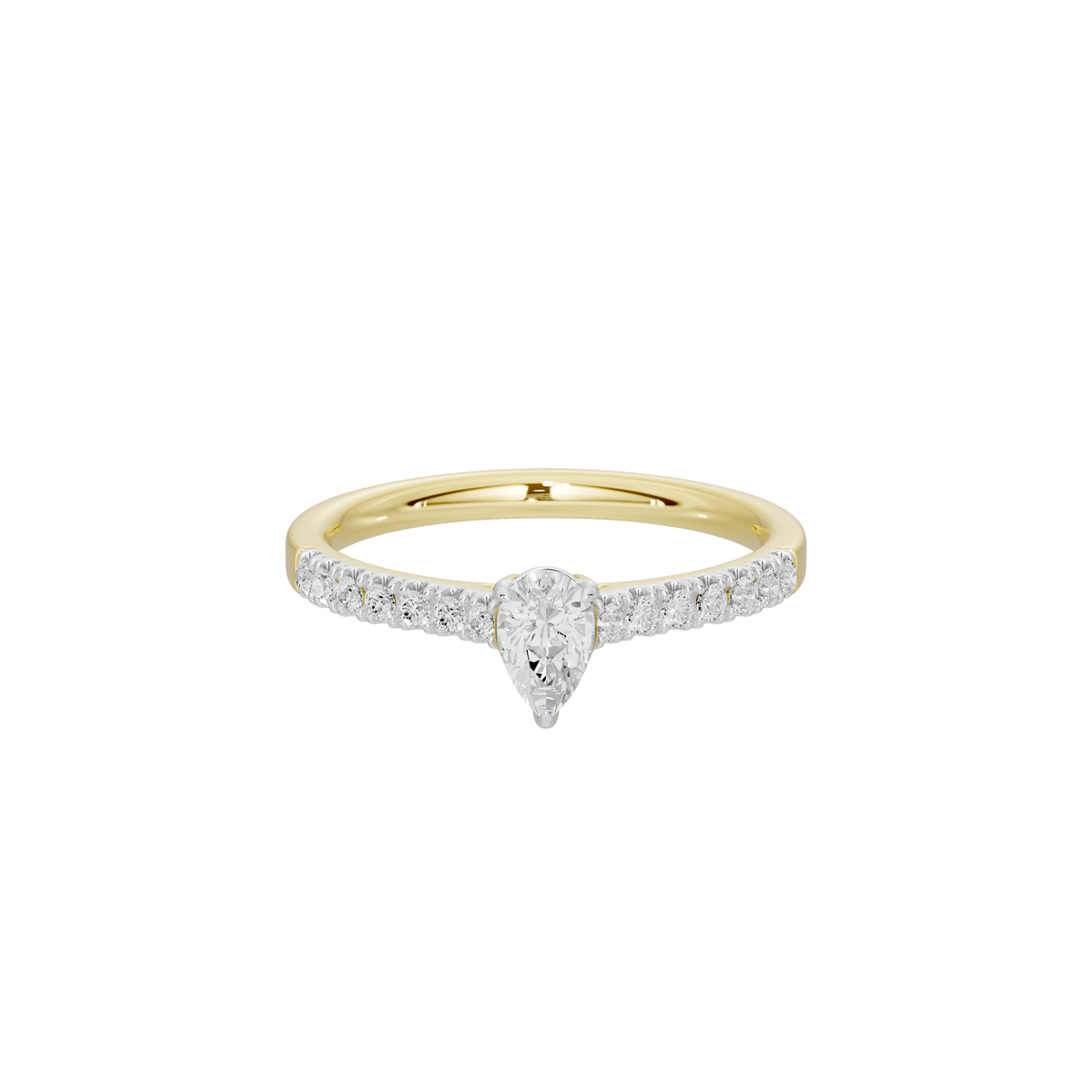 Yellow gold vermeil lab diamond ring with pear-shaped center stone