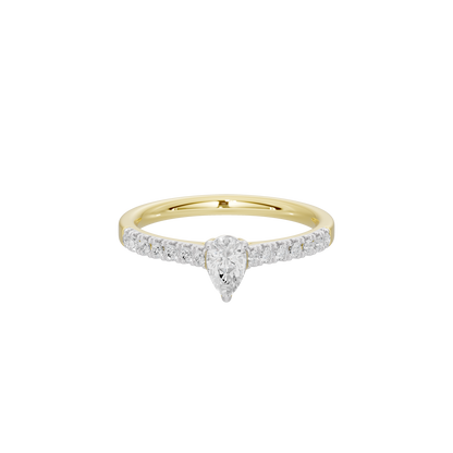 Yellow gold vermeil lab diamond ring with pear-shaped center stone