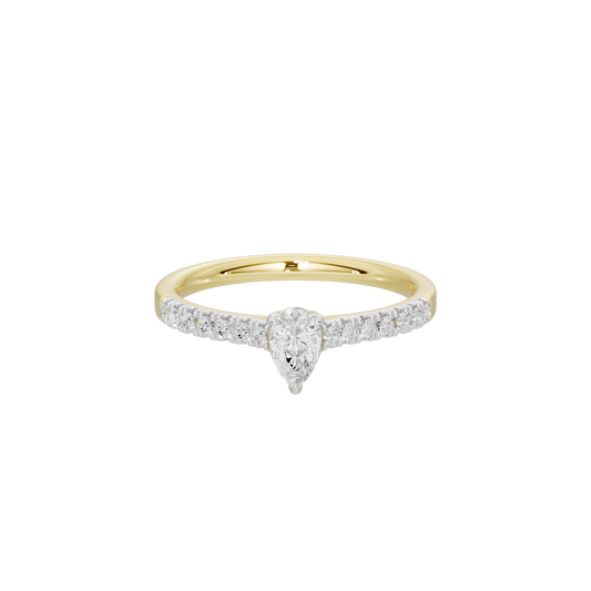 Yellow gold vermeil lab diamond ring with pear-shaped center stone